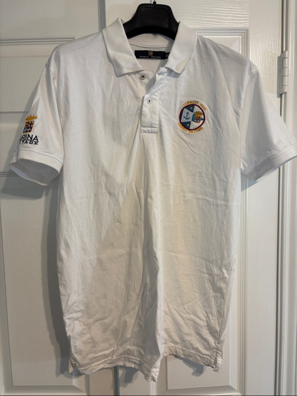 Men's White Embroidered Nautical Polo Shirt with Crest